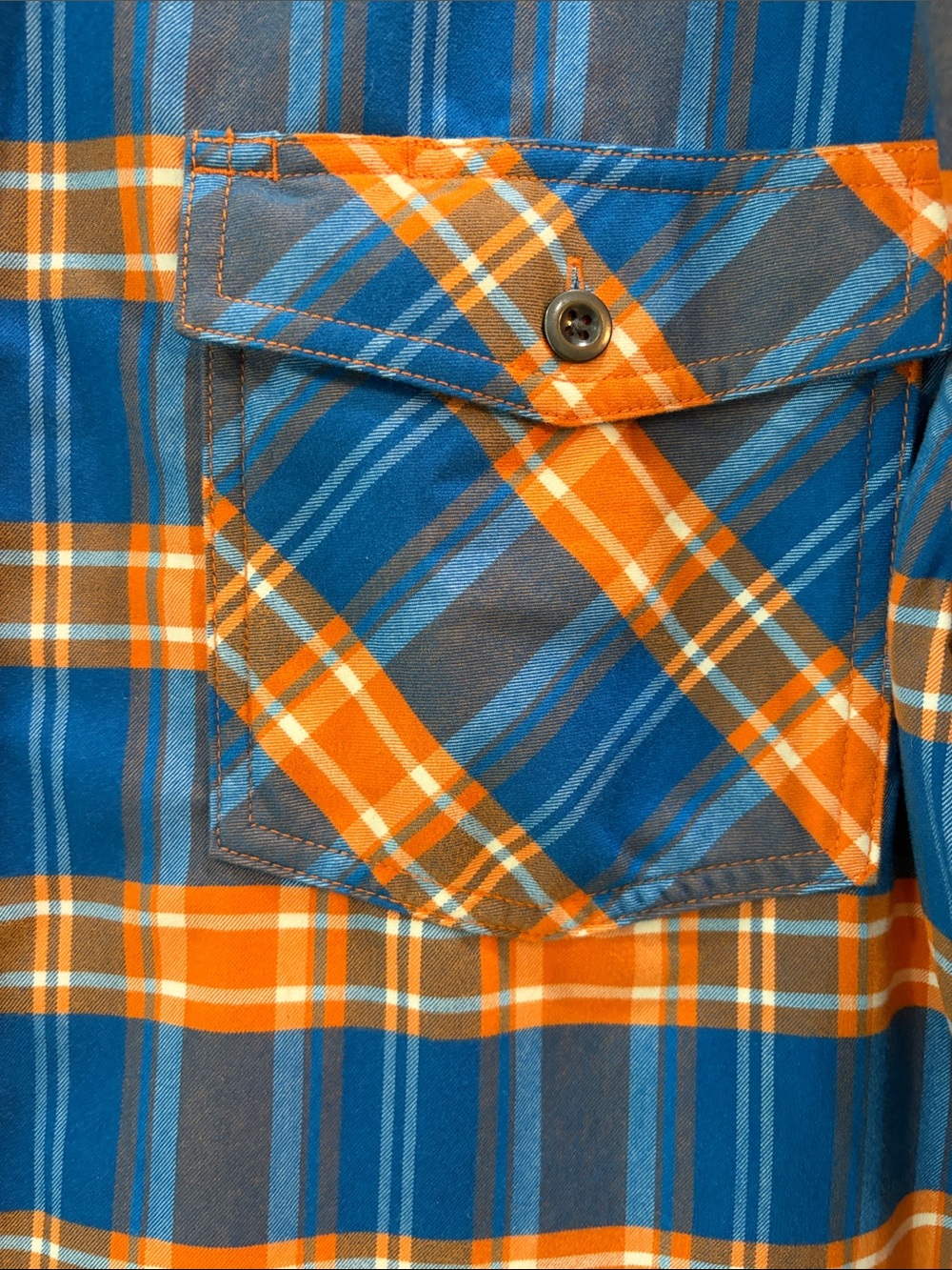Men's Blue & Orange Plaid Button-Down Shirt - Picture 5 of 8